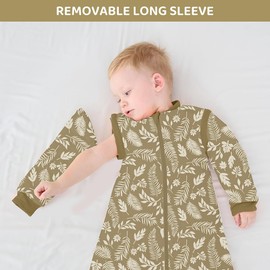 amo nenes Baby Sleeping Bag 2.5 TOG, Baby Autumn Winter Long Sleeve Sleeping Bag, 100% Cotton Baby Wearable Blanket, Detachable Sleeve, 0-6 Months (Green)