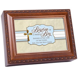 Cottage Garden Baptism of a Sweet Boy Rich Woodgrain Finish Jewelry Music Box - Plays Amazing Grace
