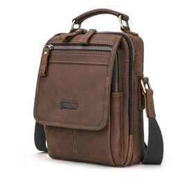 Contacts Genuine Leather Men's Laptop Mini Tab Messenger Crossbody Bag Handbag Coffee, coffee, messenger