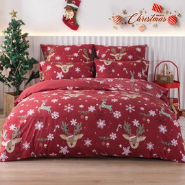 ROOYE Queen Size Christmas Sheets Set - 4 Pieces Christmas Bed Sheets Queen Size, Breathable Microfiber Sheets with Deep Pockets for Christmas, Easy Care, Christmas Deer