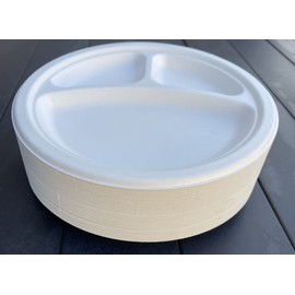 Goal Green 100% Compostable Paper Plates [50-Pack] Natural Disposable, Heavy-Duty (9 Inch 3 Compartment Paper Plates)