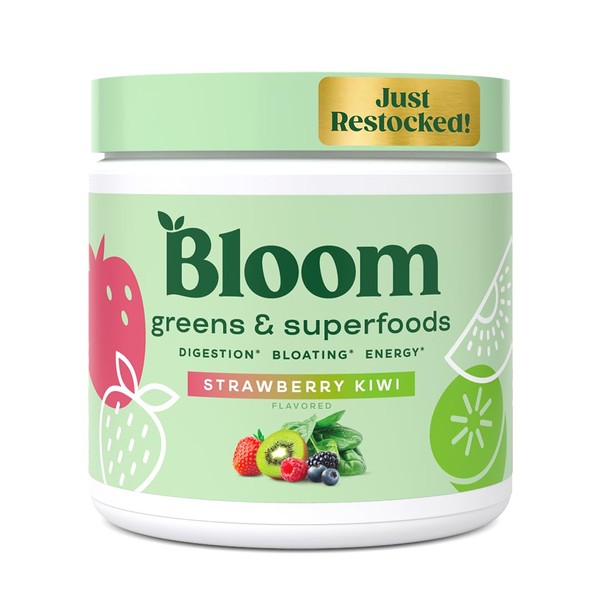 Bloom Nutrition Super Greens Powder Smoothie & Juice Mix - Probiotics for Digestive Health & Bloating Relief for Women, Digestive Enzymes with Spirulina & Chlorella for Gut Health (Strawberry Kiwi)
