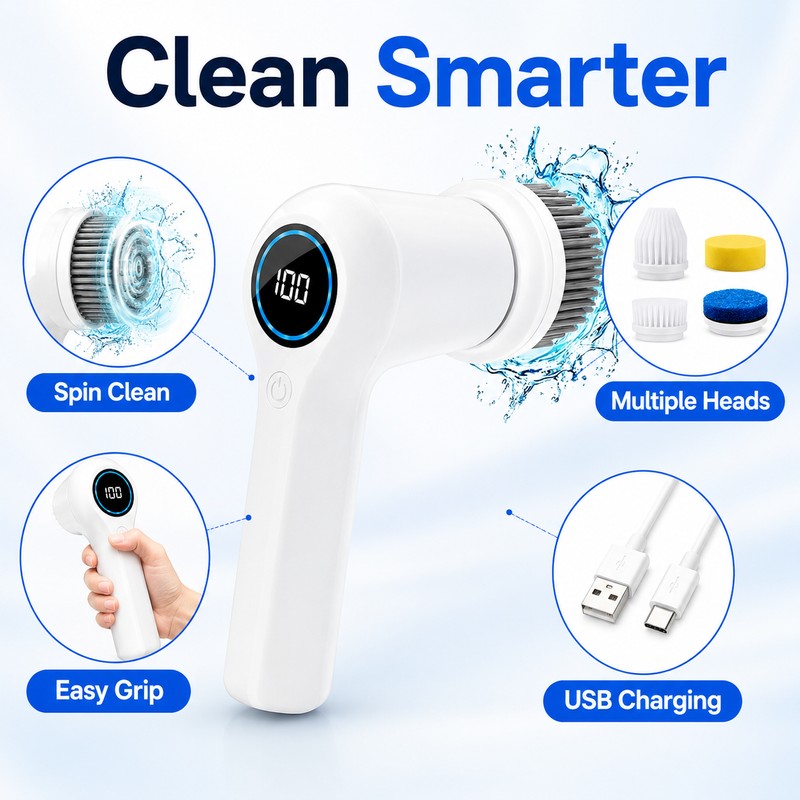 Multifunctional Electric Cleaning Brush for Household Surfaces - Rotating Scrubber