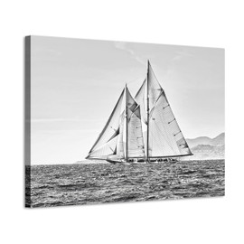 Nautical Sailing Picture Wall Art - Coastal Sailboat Canvas Ocean Ship Prints Sea Level Boat Painting Artwork for Bathroom