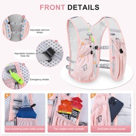 BECOJADDE Running Vest Hydration Backpack Lightweight 5L Water Pack for Men Women, Running Backpack Hydration Pack for Marathon, Trail Running, Cycling, Hiking, Jogging Pink