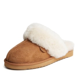 Dearfoams Womens Fireside Sydney Shearling Fur Indoor/Outdoor Scuff With Wide Widths Slipper, Chestnut, 9.5 US