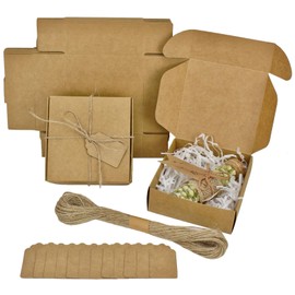 YankMooM 12 Pack Brown Kraft Gift Boxes,10.5 x 10.5 x 4cm Brown Paper Square Present Boxes with Lids Small Treat Boxes Wedding Favour Boxes for Parties Birthdays Weddings Holidays