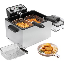 1800W 5 Liters/21 Cups Large Electric Deep Fryer with 3 Frying Baskets for Home Use