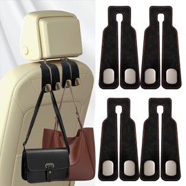 Usinynia 4 Pack Car Hooks for Headrest Double Car Seat Headrest Hooks Car Seat Back Storage Hook for Purses and Bags Leather Purse Hook for Car (black)