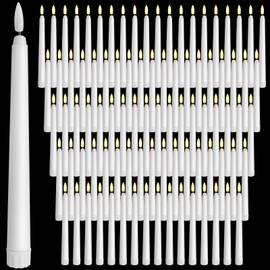 Baquler 100 Pcs Flameless Taper Candles Battery Operated Taper Candles Bulk LED Flickering Flameless Candlesticks Realistic Candle Lights for Home Dinner Wedding Church Christmas Decor (8.5 Inch)