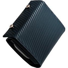 Dom Teporna Men's Bifold Wallet, Large Capacity, Compact, Carbon Leather, Small Wallet, L-Shaped Zipper, Coin Pocket, Box Type, Small, navy