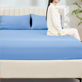 My home store Fitted Sheet 100% Egyptian Cotton 300TC Hotel Quantity 30 cm Fitted Bedsheets (Light Blue, Double)