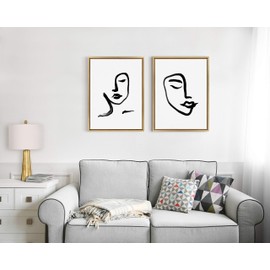 Kate and Laurel Sylvie Woman Face Art and Face Line Print Framed Canvas Wall Art by Viola Kreczmer, 2 Piece 18x24 Gold, Bold Abstract Art for Wall