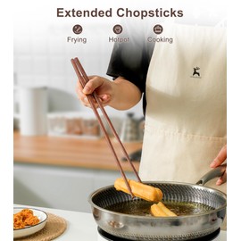 LOROTOCO 3Pairs Cooking Chopstick 14Inches Long Wooden Chop Sticks Reusable for Noodles Frying Hotpot