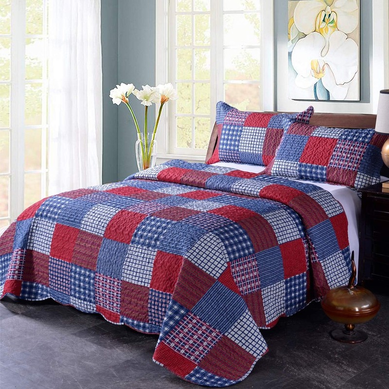 Ycosy Plaid Quilt Set Queen Size Country Patchwork Bedding Set