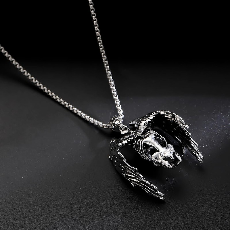 YZMOXNL Skull Necklace Punk Skeleton Wings Pendant Choker Goth Halloween