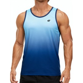 EZRUN Men's Tank Tops Quick Dry Workout Sleeveless Shirts for Bodybuilding Gym Jogging Running Fitness Training(Sapphire Gradient, M)