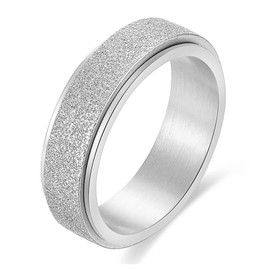 VQYSKO Silver Anxiety Relief Spinner Fidget Ring,Stainless Steel Sand Blast Glitter Finish Ring Band,Size 10