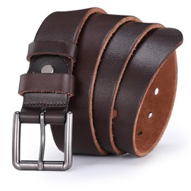 Glamicci Genuine Men's Leather Belt – 1.5"/38mm Real Leather Roller Buckle Belt | Ideal for Jeans, Casual, Cowboy Work Wear (14Brown, 38-42" waist-125cm/49 Strap)