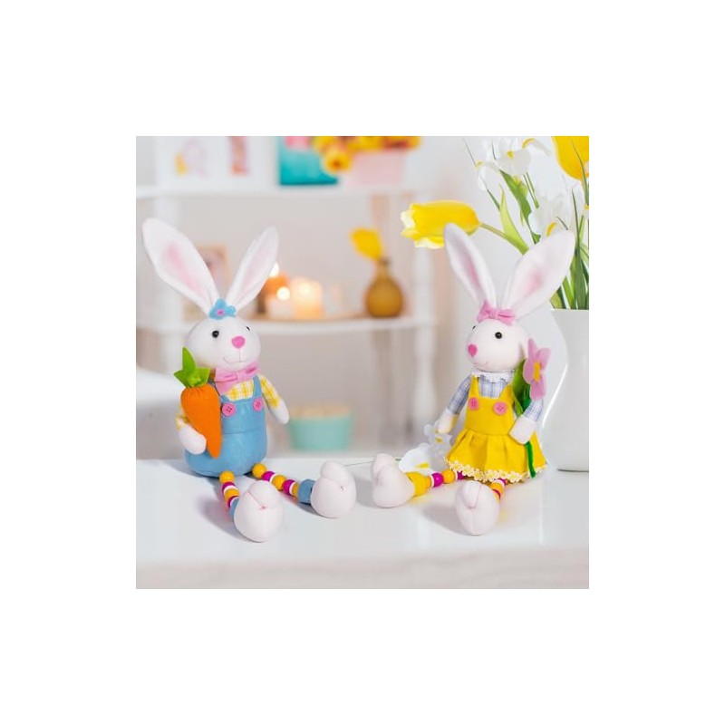 Set of 2 Easter Decorations for Home- Easter Bunny Couple