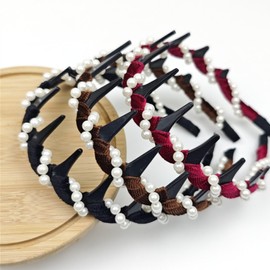 3Pcs Headband Hair Bands for Women, Vintage High-Cranium Artificial Pearl Hairbands New Artificial Pearl Headbands with Teeth Hoop Bridal & Party Wedding Rhinestone for Women Girls Kids (A)