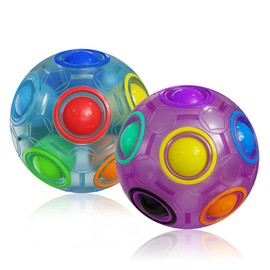 ROXENDA Magic Rainbow Ball with 12 Holes, Puzzle Ball Skill Game - Brain Teaser & Fidget Ball for Kids from 6 Years - 2 Pack (Blue&Purple)