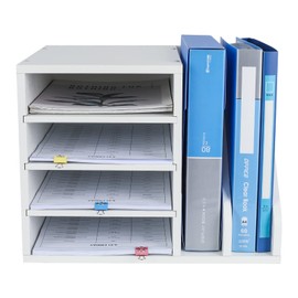 PAG Wood Desktop File Holder Organizer Mail Sorter for File Folders, Mails, Envelopes, Mailing Supplies or Magazines, White