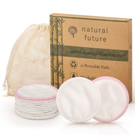 Washable Bamboo Makeup Remover Pads, 12 Reusable Makeup Remover Pads, Organic Cotton, Natural, Soft, High Quality, for Removing Makeup, Face, Eyelashes and Wash Bag