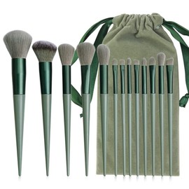 Juliyeh 13pcs Makeup Brush Set Foundation Powder Eyeshadow Eyebrow Brush Set Cosmetic Tool Profesional Brushes with Setwith Plush Bag (Green)