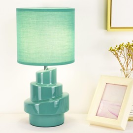 Lampwell Circo Small Modern Green Table Lamp,7.09H13.78IN, Bedside & Living Room, Kids & Night Table Lamp, Ceramic & Fabric, ETL Certified, 1.76 lbs