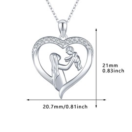 ECHOOY Mother And Child Necklace Mother Holding Child Love Heart Pendant Necklace S925 Sterling Silver Mother Necklace Family Jewellery Gift for Women Mother's Day