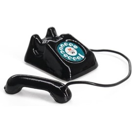 1/12 Scale Miniature Black Telephone Dollhouse Accessory, Vintage Office Desk Decoration