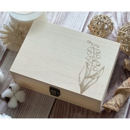 Lily of the valley Flowers Anniversary Wooden Memory Box Bride to be gift Love Wedding Party Gifts Anniversary Gift for Her 8.5 in x 6 in x 3 in Natural Color