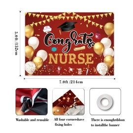 Congrats Nurse Graduation Backdrop Banner,Red Graduation Party Supplies,Nursing School,Nurse Party Backdrop, Medical School Background(7 * 5ft)