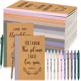 Resurhang 60 Sets Christian Notebooks and Pen Gift Set Bulk A5 Composition Journal Bible Verse Pen Religious Lined Notebook Scripture Notepad for Teacher Church Vbs Sunday School (Morandi)