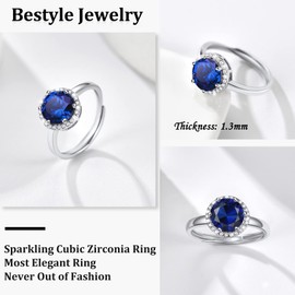 Bestyle Adorable September Sapphire Birthstone Rings 925 Sterling Silver CZ Round Gemstone Rings Great Birthday Gift for Daughter/Wife/Mom/Grandma