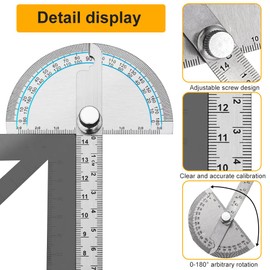 Stainless Steel Protractor 0-180 Degrees, Woodworking Ruler Angle Finder, Metal Adjustable General Angle Measuring Tool(Size:0-180 Degrees)