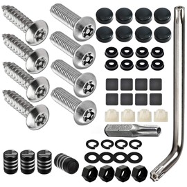 ROMINVIC Anti Theft License Plate Screws,Stainless Steel Rustproof Security Bolts Fasteners for Front Rear Car Tag Mount- M6 Locking Hardware (Silver)