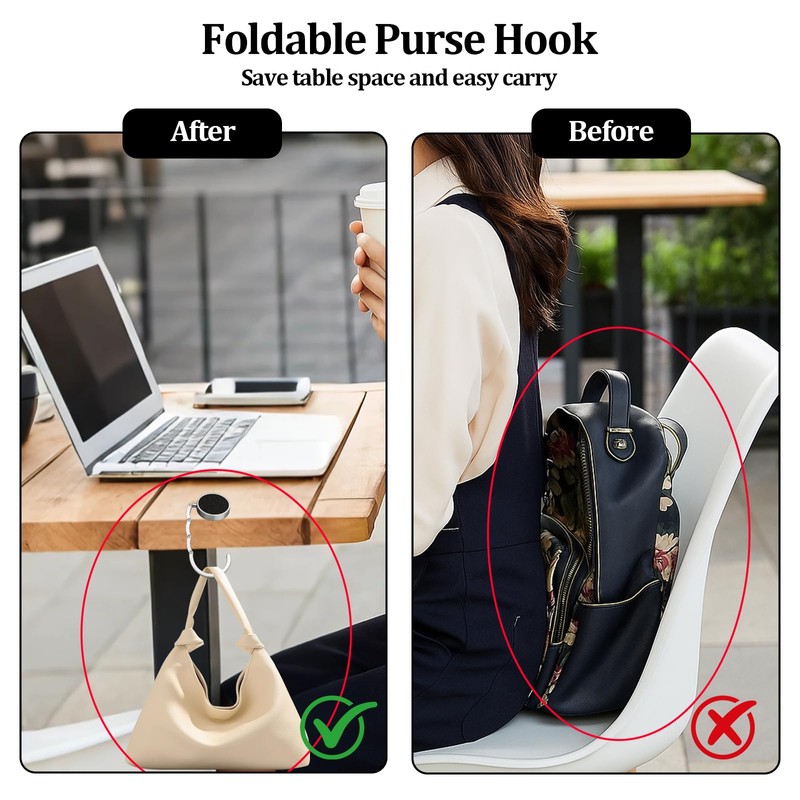 YFANITI Foldable Purse Hook for Table,3 PCS Handbag Storage Folding