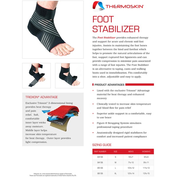 Thermoskin Foot Stabilizer, Black,for mid-Foot and Many Other Foot Conditions, Size Medium