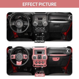 RT-TCZ - Kit de molduras interiores para Jeep JK, color rosa, JKU, consola central, panel de salpicadero para Jeep Wrangler JK JKU 2011-2017, accesorios interiores rosados, 10 piezas