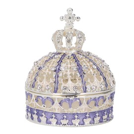 Metal Trinket Box Purple Crown Shape Shiny Elegant Exquisite Zinc Alloy Jewelry Box for Tabletop Decoration