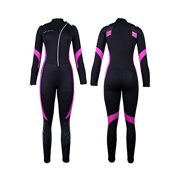 Seaskin Wetsuit Men Women 3mm Neoprene Full Body Diving Suits Front Zip Wetsuit for Scuba Diving Snorkeling Surfing Swimming (Womens Black+Fuchsia, XX-Large)