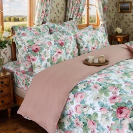 FADFAY Duvet Cover Set Full Pink Rose Floral Bedding French Country Peony Flower Quilt Cover Set Vintage Farmhouse Bedding 100% Cotton Soft Comforter Cover with Hidden Zipper Closure 3Pcs, Full Size