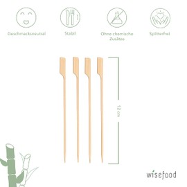 wisefood Finger Food Skewers 12 cm, Pack of 250 Wooden Skewers, Cocktail Skewers, Barbecue Skewers, Disposable Cutlery, Biodegradable, Natural, Sturdy, Environmentally Friendly