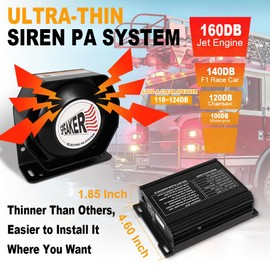 Emergency Police Siren 200W Multi-Tones PA System Slim Speaker Sirens with Handheld Controller & Mic Microphone Warning Electronic Alarm Horn Kit for Tow Truck Car Vehicles Pickup UTV ATV POV RV