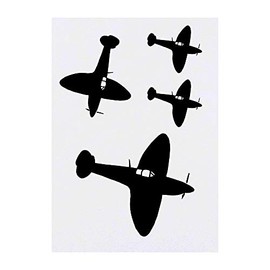4 x 'Spitfire Plane' Temporary Tattoos - Water Resistant, Skin-Safe, Non-Toxic Transfers, Mixed Sizes (TO00005641)