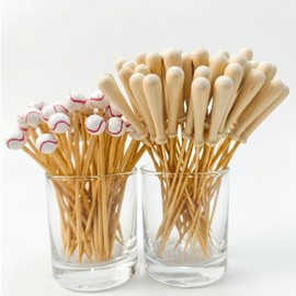 100pcs Baseball Bat&Ball Cocktail Picks Appetizer Skewers Sport Party Decor | Ideal for Sports Theme Party Decorations,3D Design Drink Fruit Food Toothpicks,Birthday Party Cupcake Topper