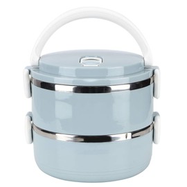 Thermal Lunch Box, Portable Stainless Steel Blue Insulated Rice Insulation Noddles Food ContainerOne Layer Bento Lunch Box Containers for Car Office School Home and Work (Double Layer)