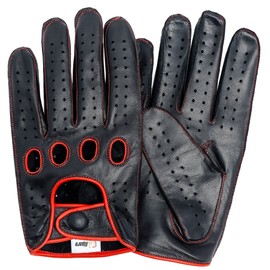 Riparo Women Genuine Leather Reverse Stitched Full-Finger Driving Motorcycle Gloves (7, Black/Red)